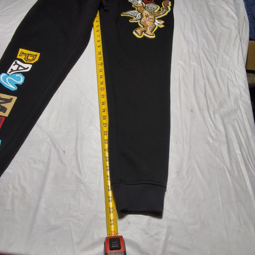 Rebel Minds Black Pay me 🤑 sweatpants W/ stitched, Patchwork Size Large - Picture 5 of 8